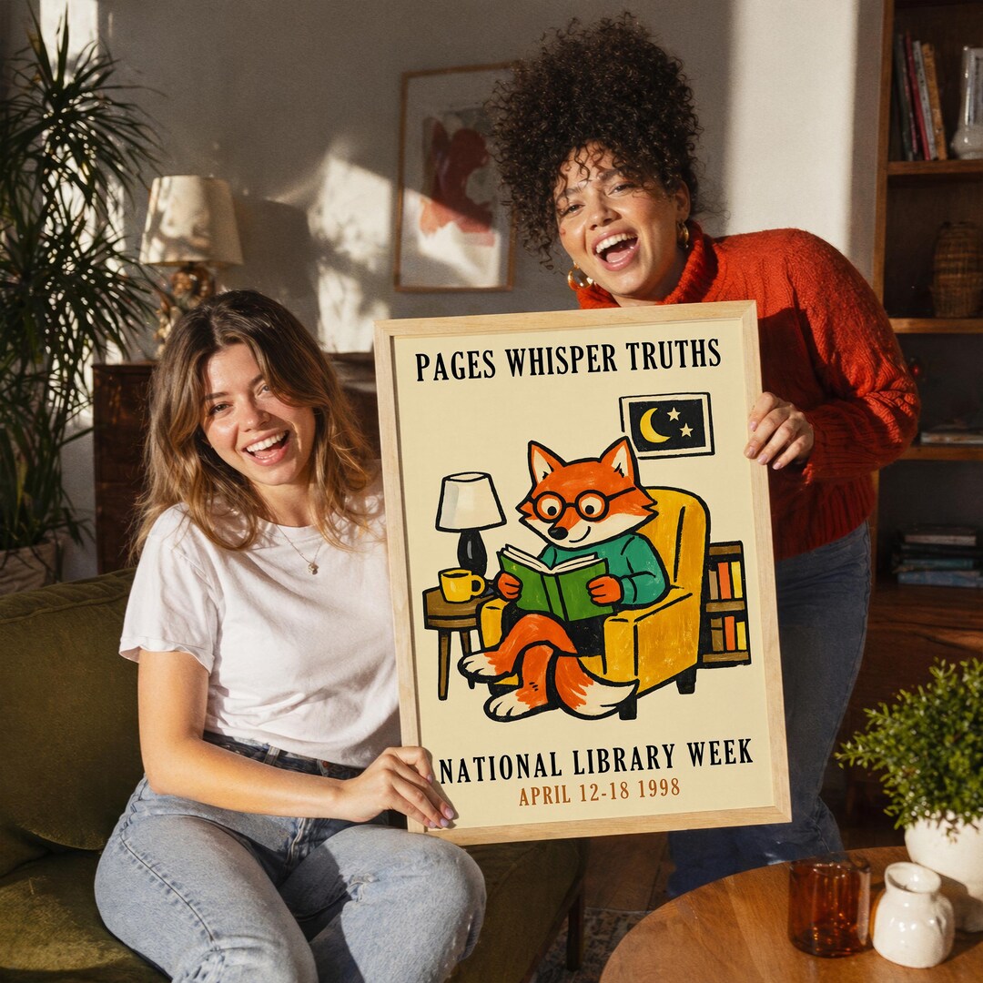 Reading Fox Poster 1998 - Giclée Fine Art Print - Cozy Book Lover ...