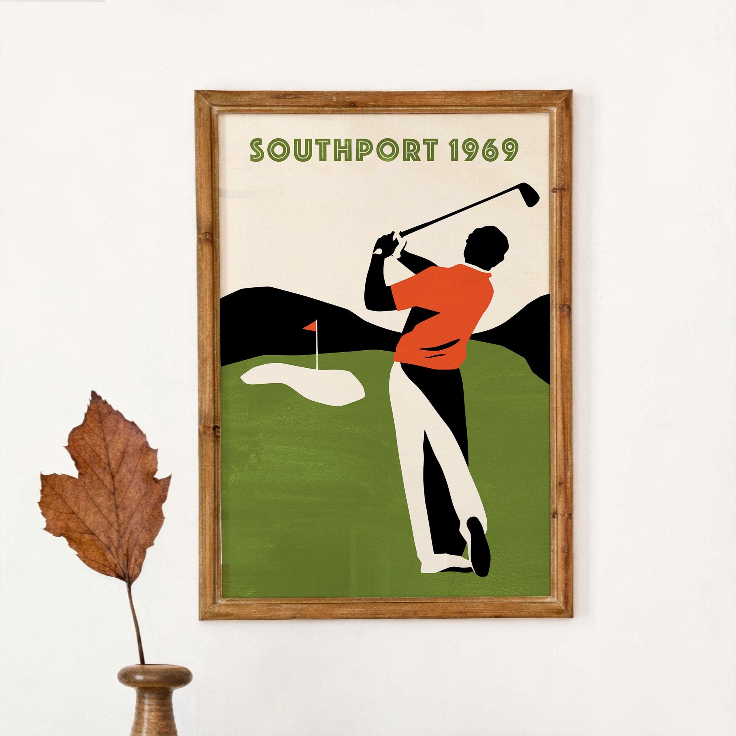 Southport 1969 Golf Poster, Retro Golf Wall Art Print, Mid Century