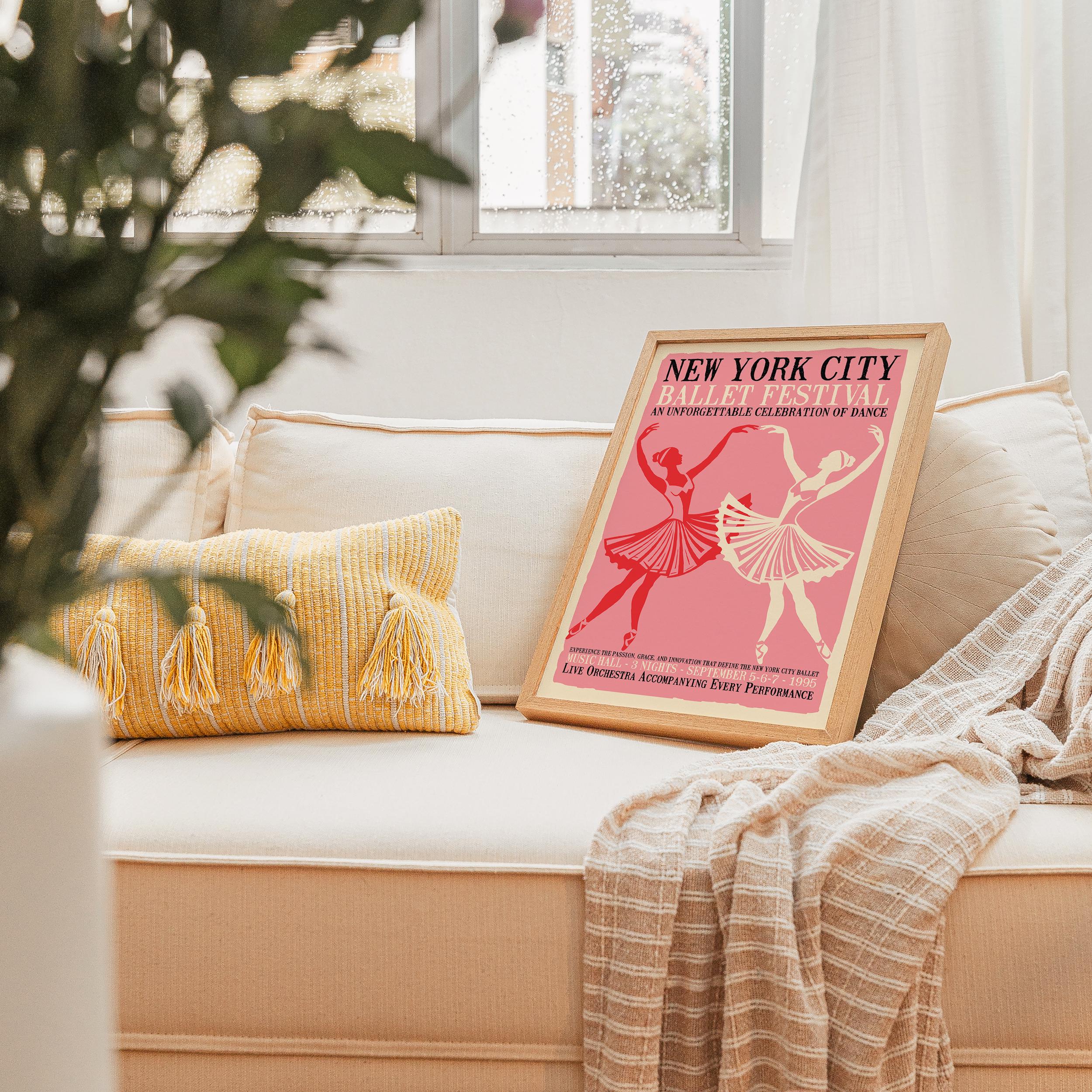 New York City Ballet Poster, Pink Ballet Decor Print, Vintage