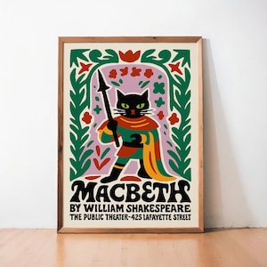 Macbeth Cat Poster - Shakespeare Wall Art Vintage Theater Print Gothic Decor - Unframed Mailed