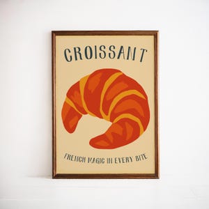 French Croissant Art Print Poster – Retro Bakery Kitchen Wall Decor – Cute French Pastry – Foodie Aesthetic Gift for Bakers & Coffee Lovers