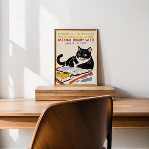 National Library Week Poster With Charming Cat Design - Celebrate ...