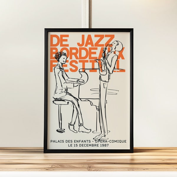 Festival De Jazz Bordeaux Poster - Music Concert Art Print Giclee Reproduction - Retro Advertising Wall Art - Mailed Posters - 50x70