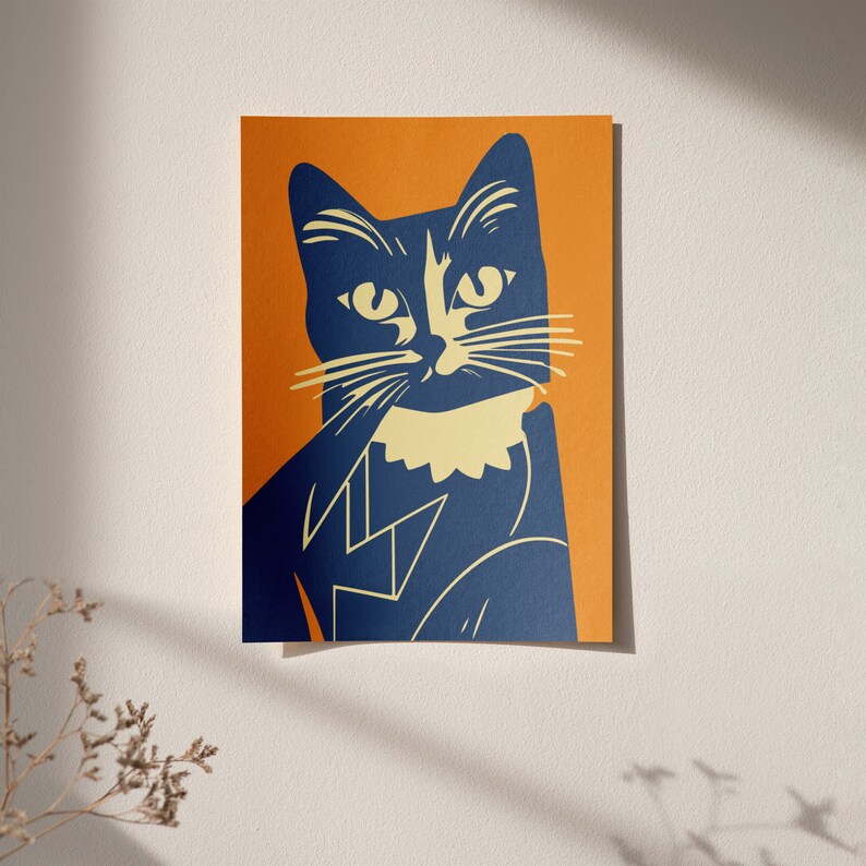 Retro Cat Poster Giclee Art Print Mid Century Modern Home Etsy