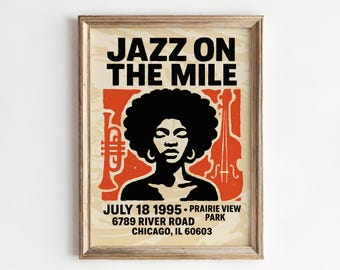 Jazz On The Mile Chicago 1995 Poster - Music Trumpet Bass Retro Vintage Vocalist Art
