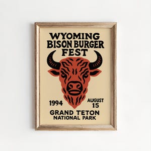 Bison Burger Fest Poster: 1994 Grand Teton Vintage Giclee Print