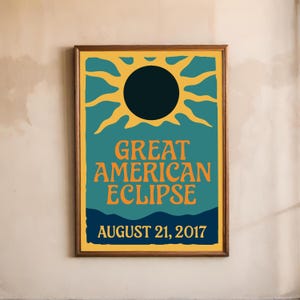 Affiche rétro de la grande éclipse américaine 2017 Art mural total événement solaire, impression d'espace vintage, décoration céleste, cadeau pour les amateurs d'astronomie, États-Unis