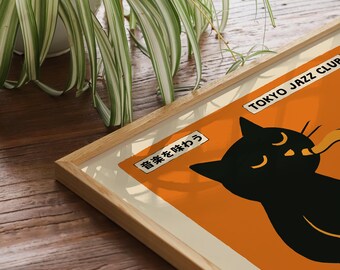 Tokyo Jazz Club Cat Poster – Retro Japanese Black Cat