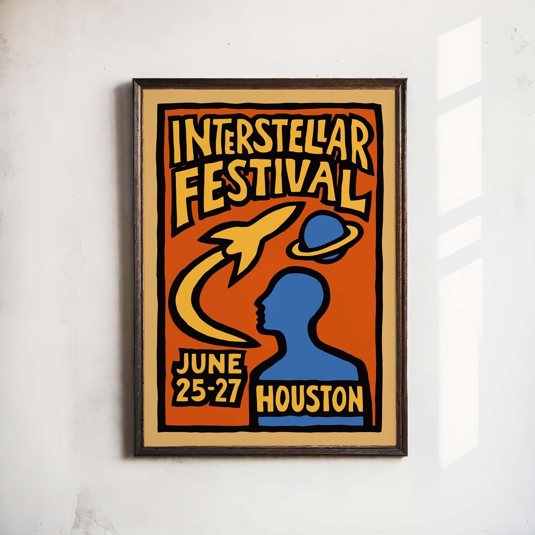 Interstellar Festival Poster - Retro Space Rocket Houston Wall Print ...