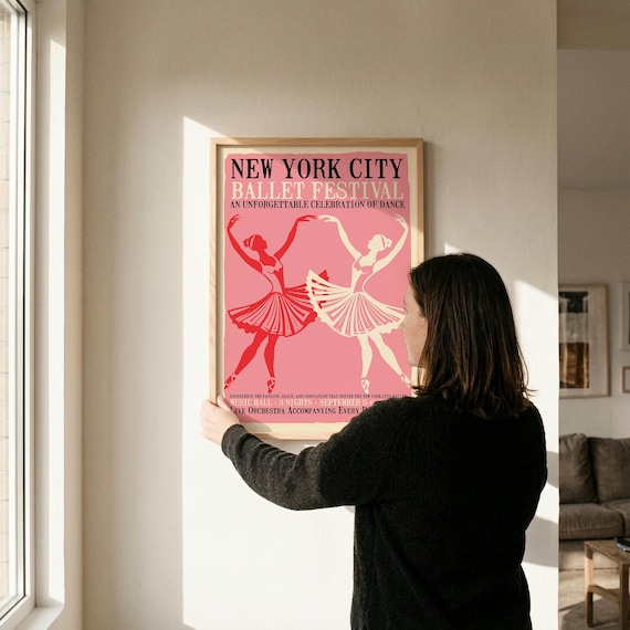 New York City Ballet Poster, Pink Ballet Decor Print, Vintage