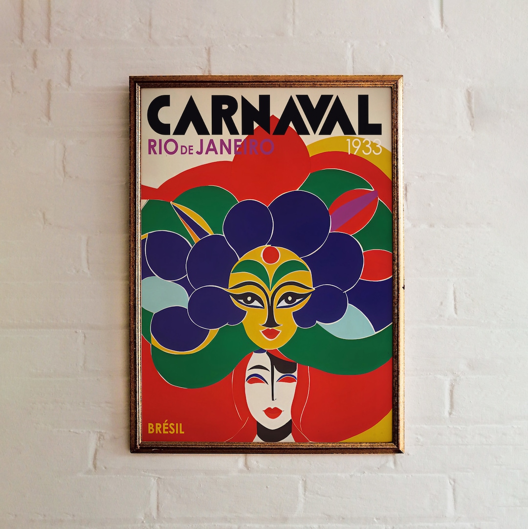 Rio Carnival Brazil Poster Print - Vintage Festival Face Headdress