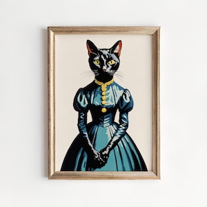 Victorian Black Cat Portrait Print: Aristocrat Animal Wall Art