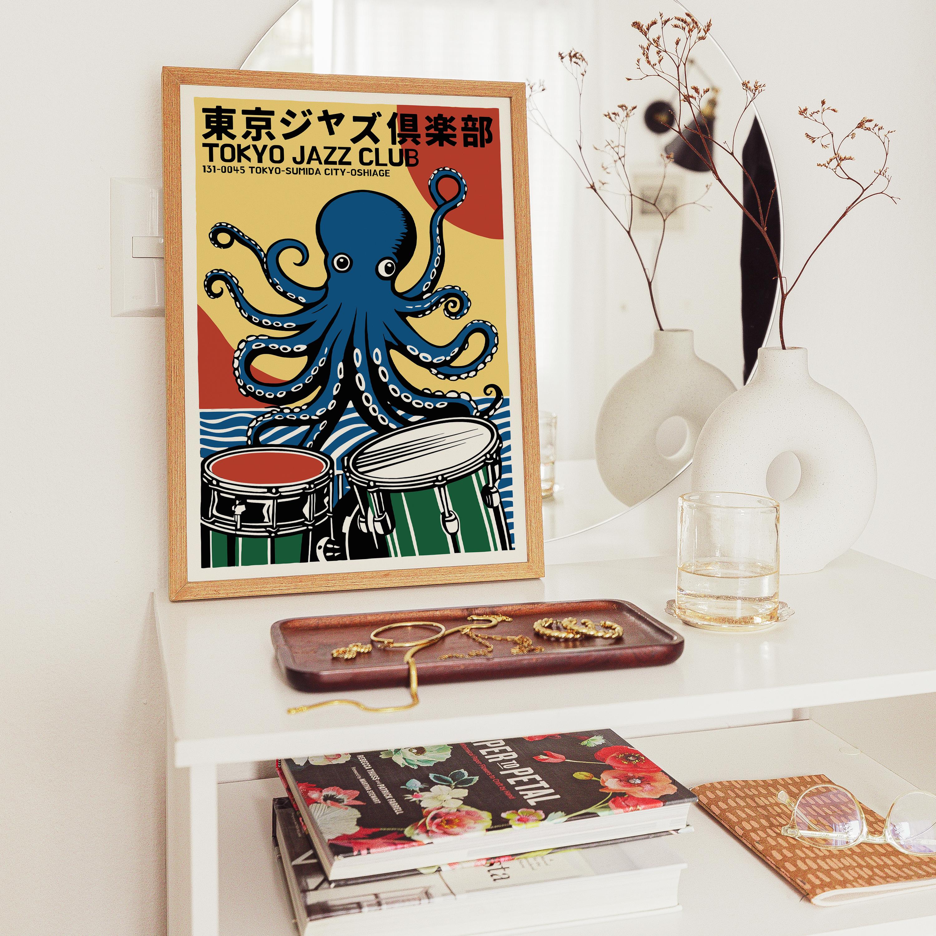Tokyo Jazz Club – Octopus Drums Japanese Retro Vintage Wall Decor