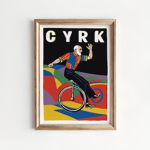 CYRK - Polish Circus Poster - Unframed Wall Art Print | Retro Unicycle Artwork, Polish Modernist Art Print, Colorful Mid-Century Wall Decor