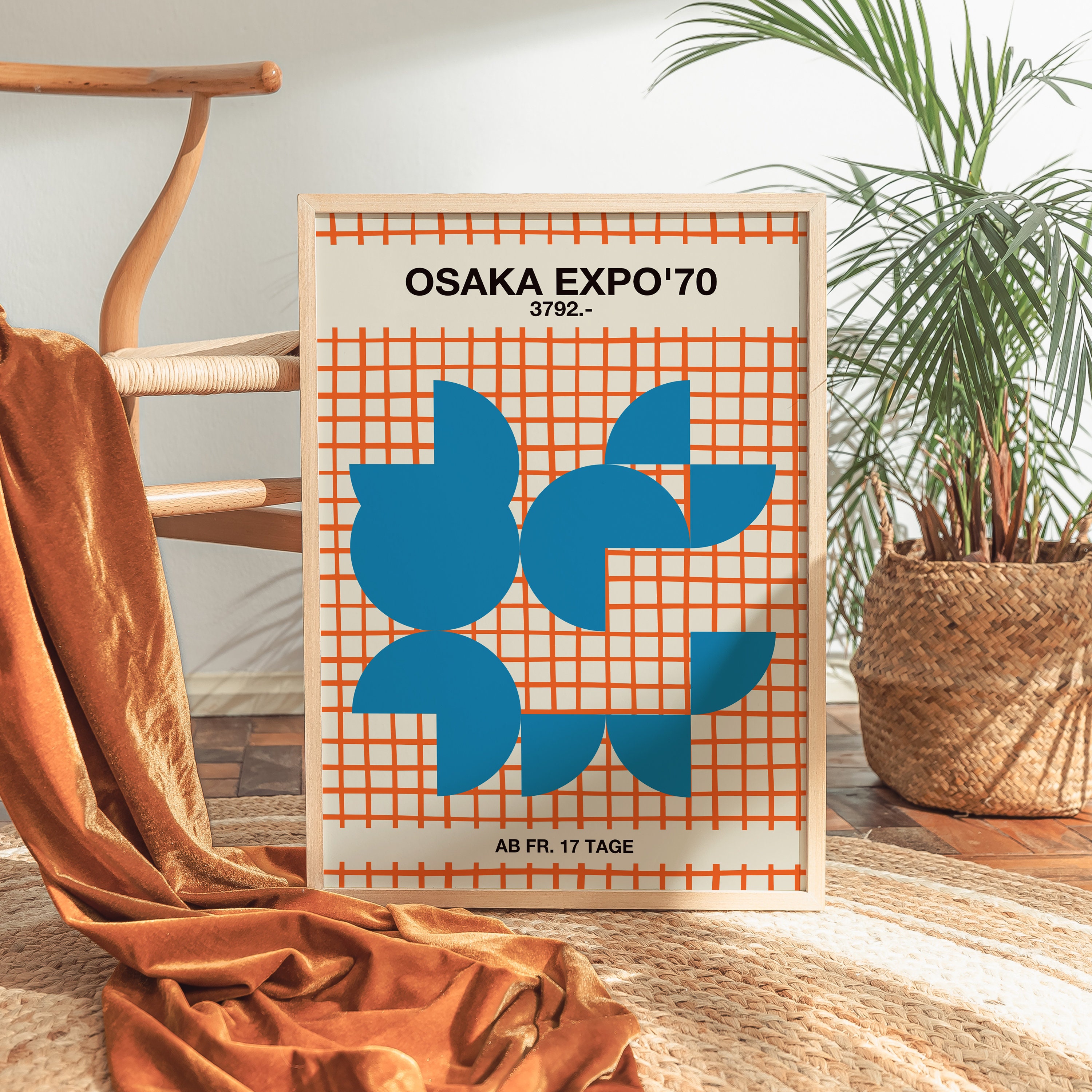 Iconic Vintage Osaka Expo Poster - Abstract Blue Shapes - Retro