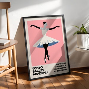 Tokyo Ballet Academy Poster, Elegant Ballerina Dance Wall Art, Pink and Black Minimalist Decor, Collectible Japanese Ballet Print image 9