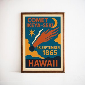 Affiche rétro comète Ikeya-Seki - Art mural astronomie de 1965, phénomène spatial souvenir d'Hawaï, décoration céleste pour les amateurs de science et de ciel
