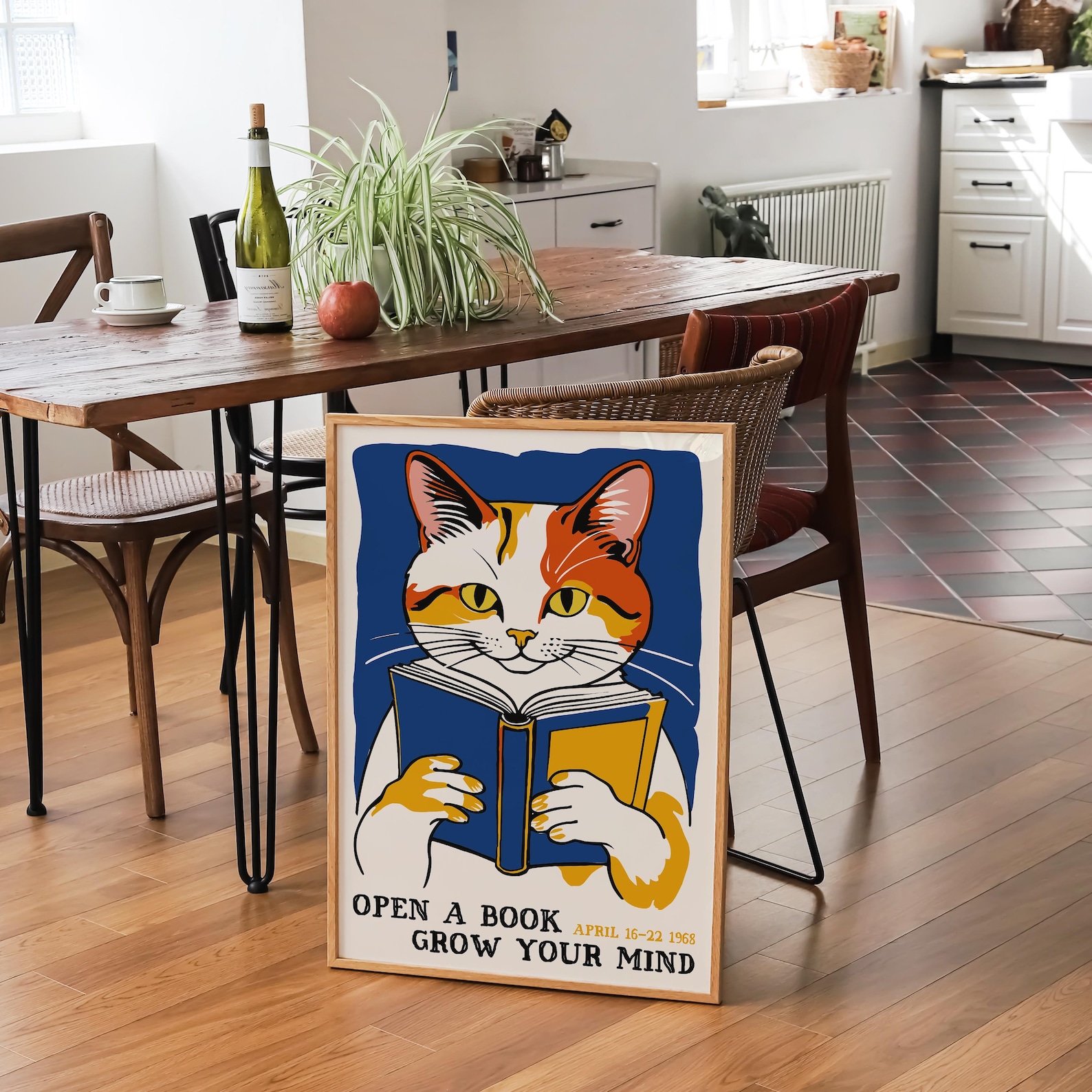 Vintage Cat Reading Poster: 1968 Library Week Art - Etsy