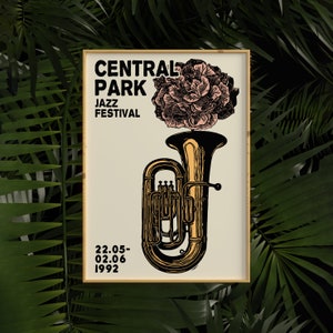 Central Park Jazz Festival - NYC music poster - large wall art, art prints, home interior design, mancave posters, musician gift, trumpet