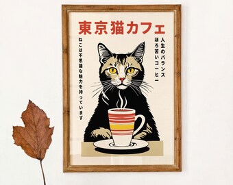 Japanese Tokyo Cafe Poster - Japan Print Cat Cup Table Cozy
