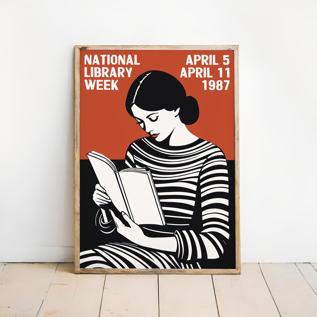 National Library Week Poster 1987 - Retro Book Lover Wall Art ...