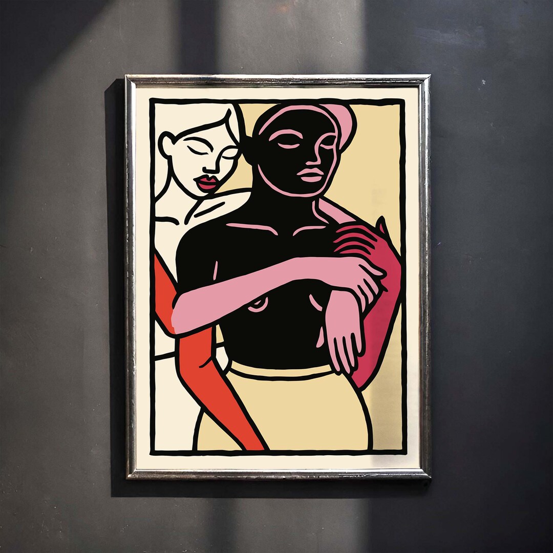 Embrace Print - Abstract Couple Hug Poster for Bedroom Wall Decor ...