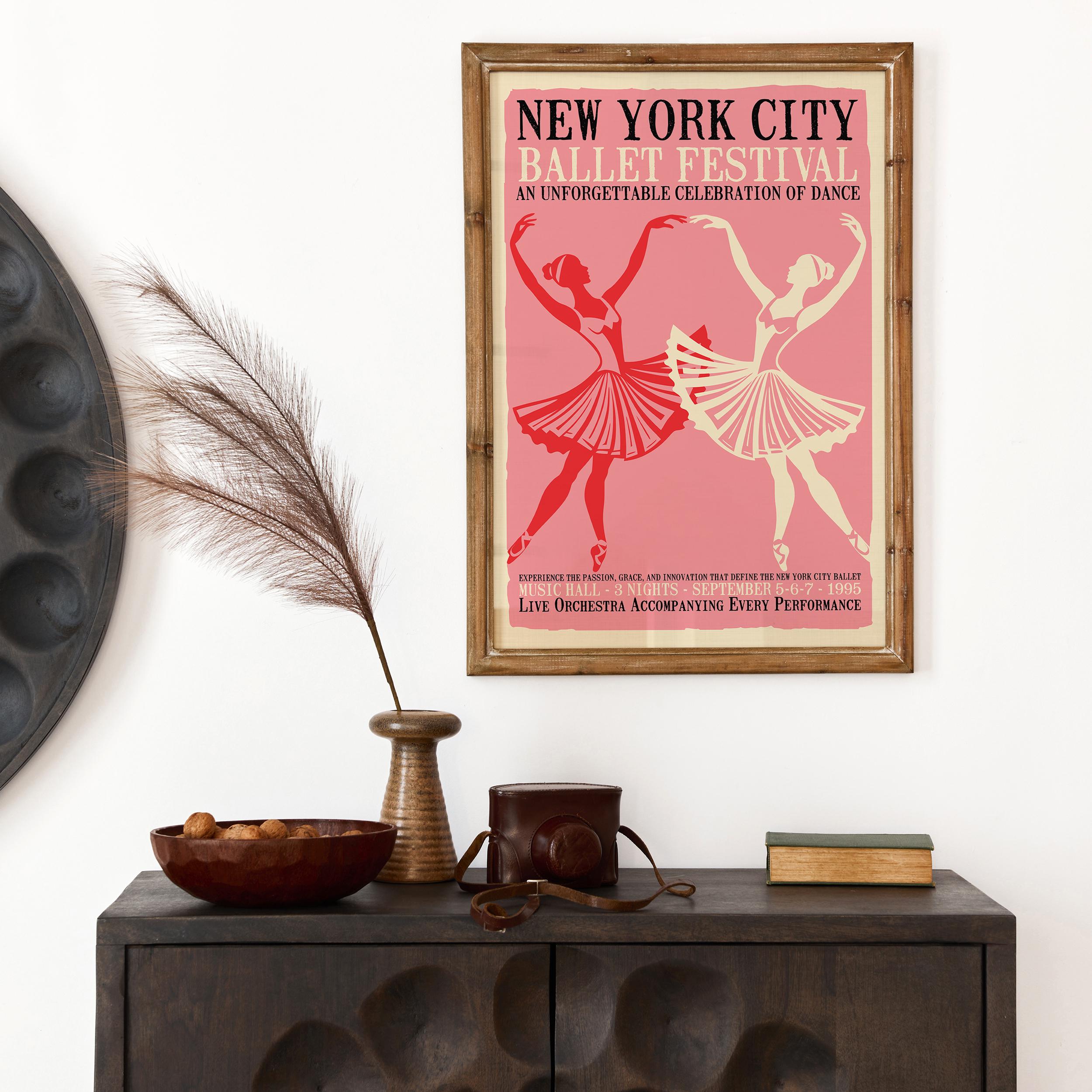 New York City Ballet Poster, Pink Ballet Decor Print, Vintage