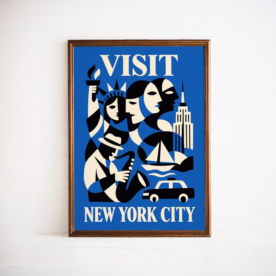 Visit New York City Poster | 1930s Travel Wall Print Art Deco Vintage ...