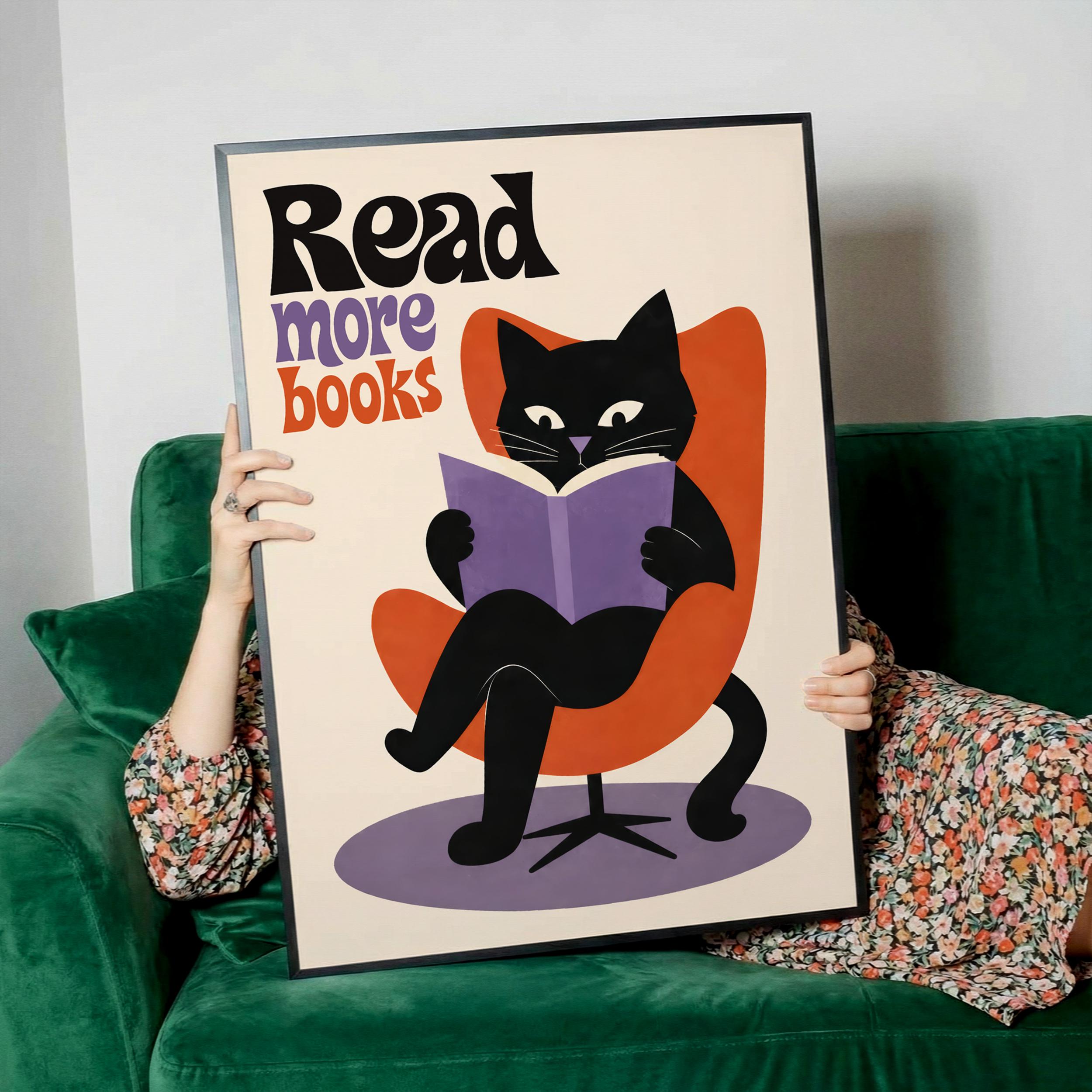 READ MORE BOOKS Poster, Book Lover Wall Art Print, Mid Century
