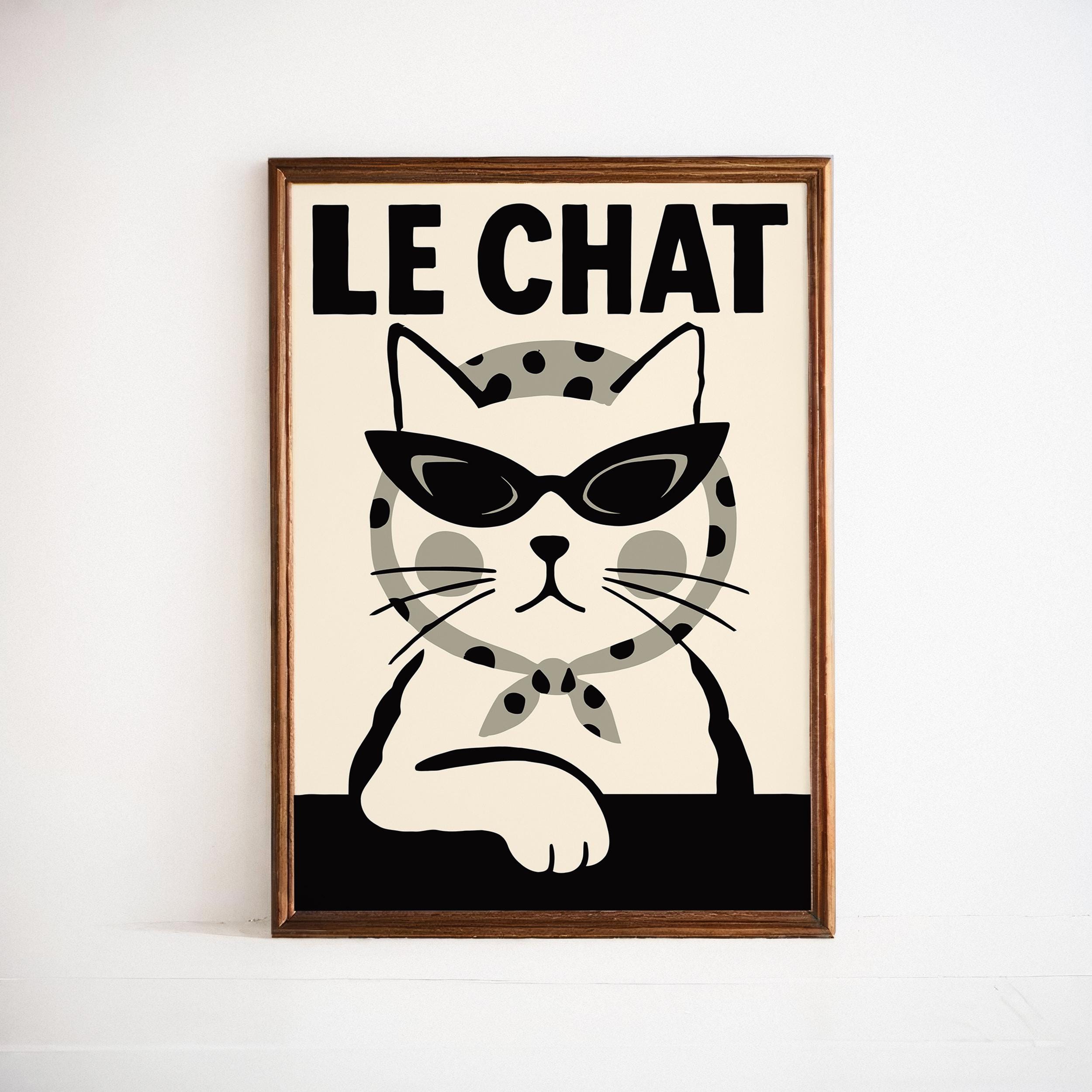 Le Chat Noir Cat Poster: Retro Mid-century French Black and
