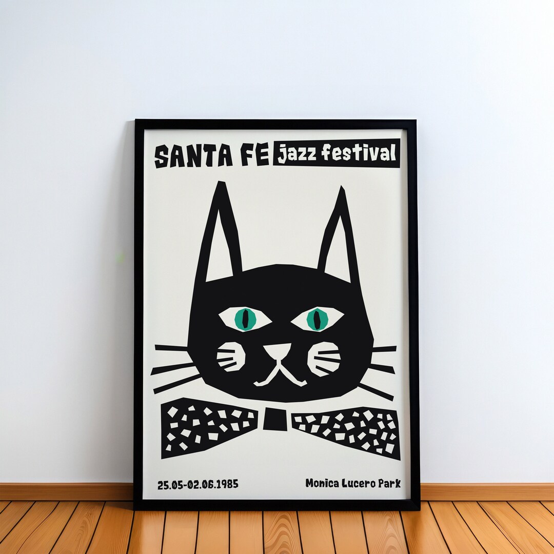 JAZZ CAT POSTER Santa Fe Jazz Festival Wall Art Prints Black and White