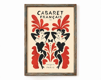French Cabaret Poster, Retro Paris Print, Montmartre Wall Decor