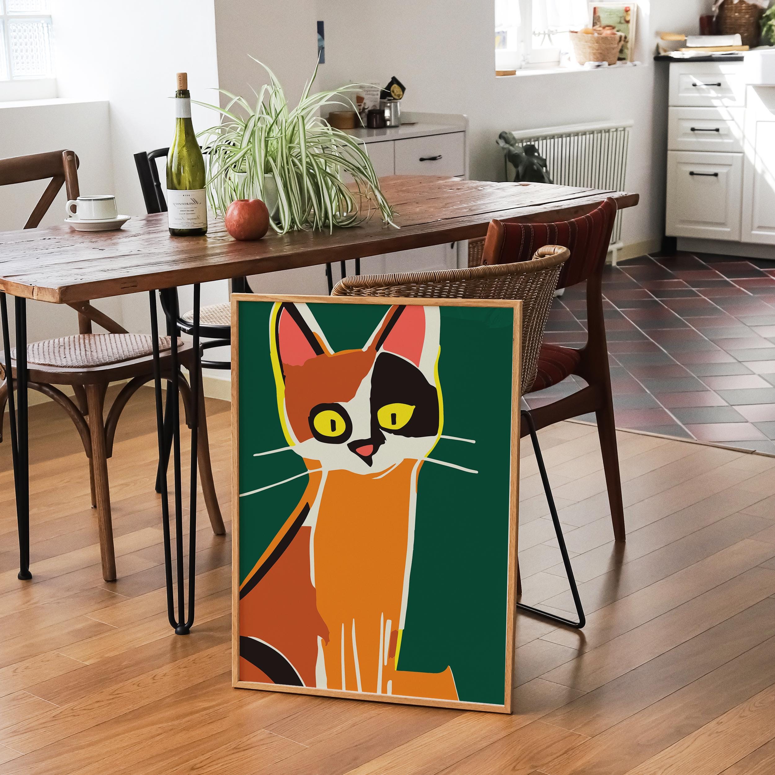 Simplified Cat Colorblock Orange Cat Poster - Colorblock Giclée Fine Art Print - Mid-century ...