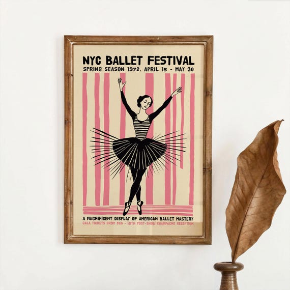 NYC Ballet Poster Print - Vintage Style Ballerina Wall Art Decor