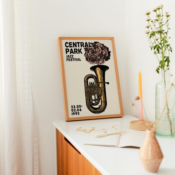 Jazz Festival Tuba 1992 Wall Art - Musical Instrument Poster Retro