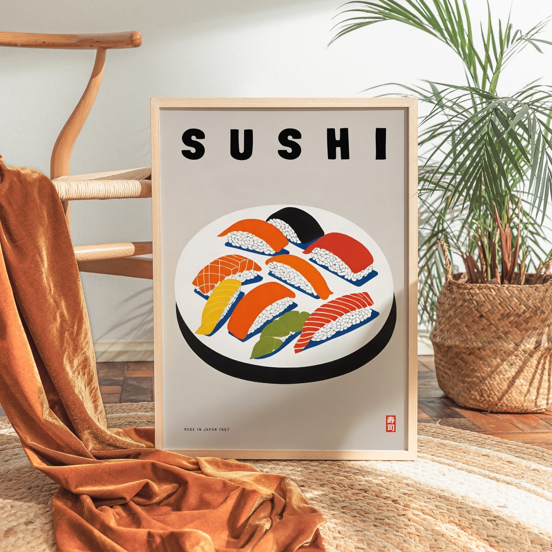 Retro Ramen Poster Japanese Noodle Art Print, Minimalist Kitchen Wall