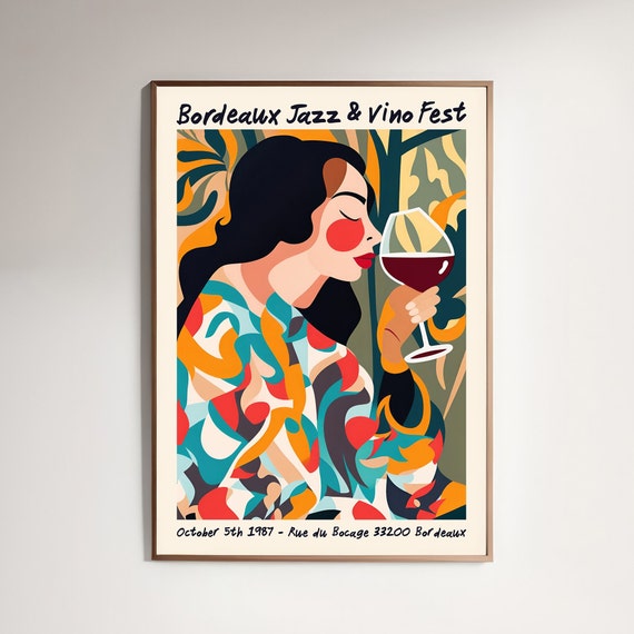Affiche Bordeaux WINE & JAZZ FESTIVAL Art mural de haute qualité Décoration  de cuisine ou de chambre à coucher Illustration Cadeau à collectionner  Impression maximaliste audacieuse -  Canada