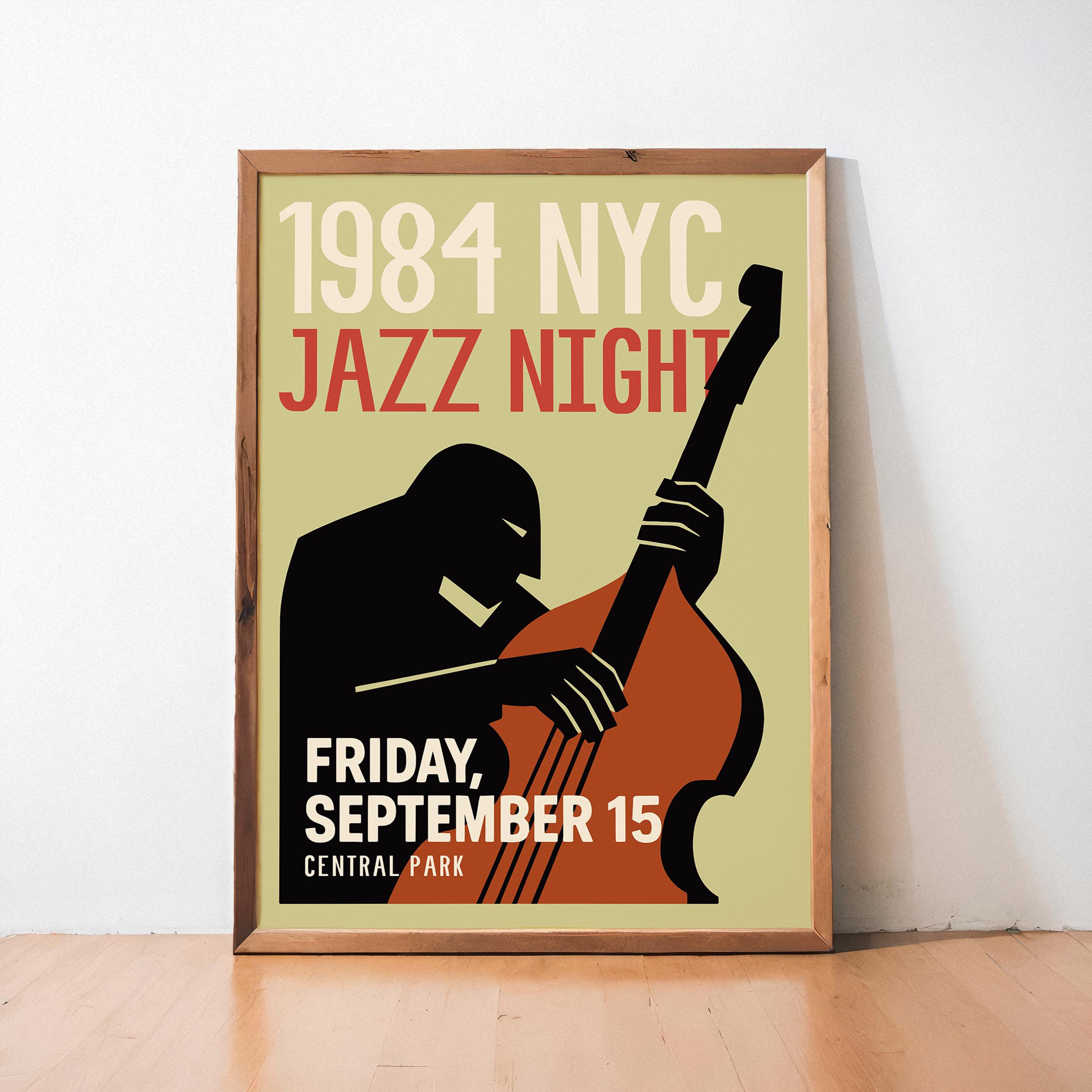 1984 NYC Jazz Night Poster - New York Music Wall Art Vintage Retro