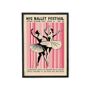 Framed NYC Ballet 1972 Poster - Giclée Fine Art Print - Vintage Dance Decor Elegant Home