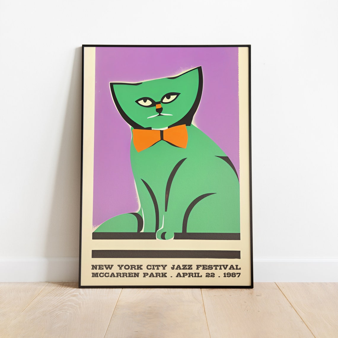 NYC Jazz Festival Purple and Green Cat Poster Music Etsy