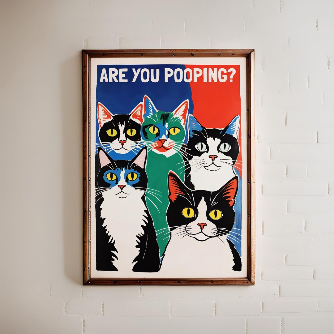 Funny Cat Bathroom Poster | Are You Pooping? Colorful Pop Art Style Pet ...