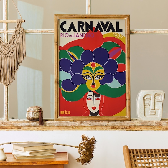 Rio Carnival Brazil Poster Print - Vintage Festival Face Headdress