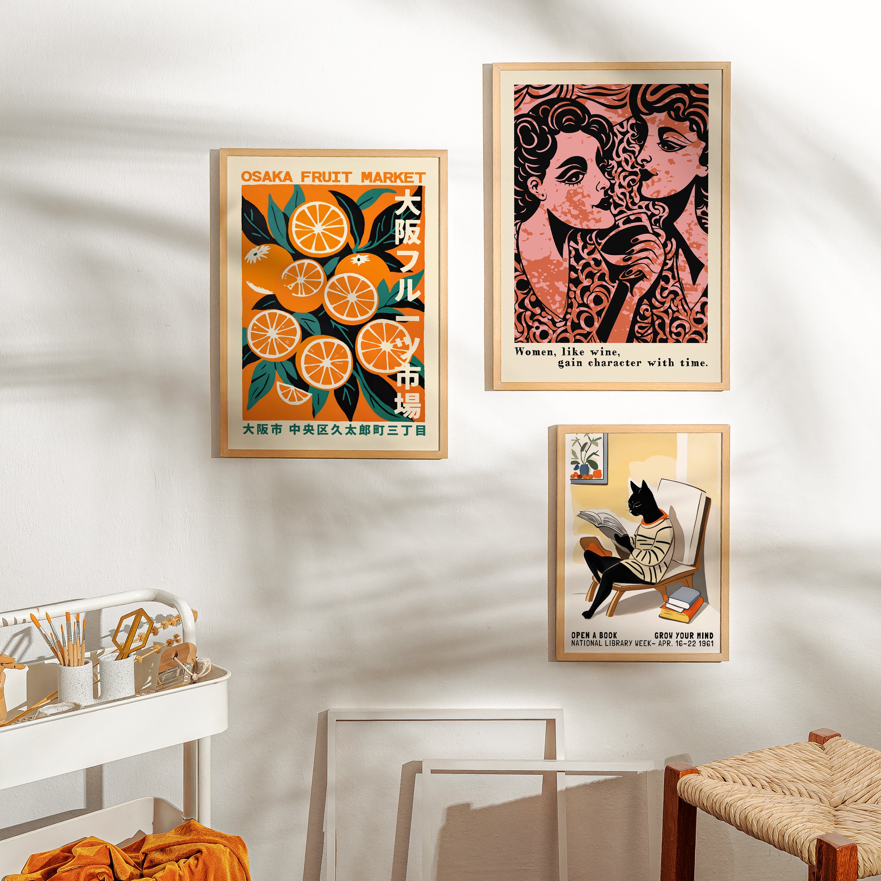 Osaka Fruit Market Poster - Vibrant Orange Design - Retro Japanese
