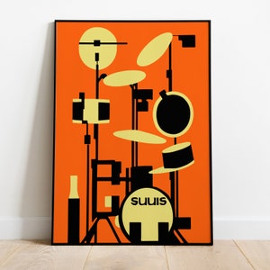 Minimalist Drums Poster Drummer Gift, Snare Drum, Cymbal, Drum Beat