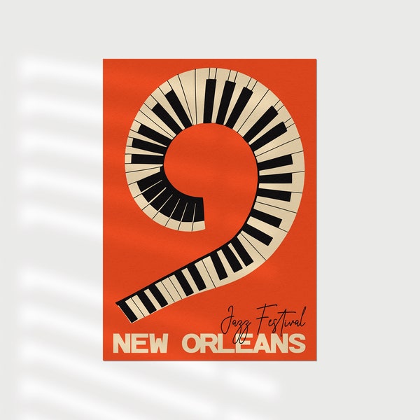 New Orleans Jazz Festival Poster - Abstract Grand Piano - Music Concert Giclee Reproduction - Retro Advertising Wall Art - Mailed Posters