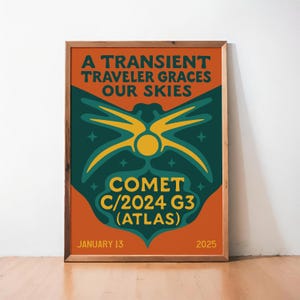 Poster espace rétro comète C/2024 G3 ATLAS 2025 art mural événement céleste - Cadeau d'astronomie pour les astronomes, décoration spatiale, impression d'art de science-fiction