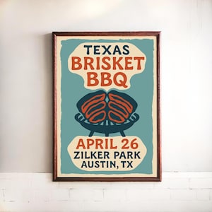 Texas Brisket BBQ Poster: Retro Austin TX Barbecue Print