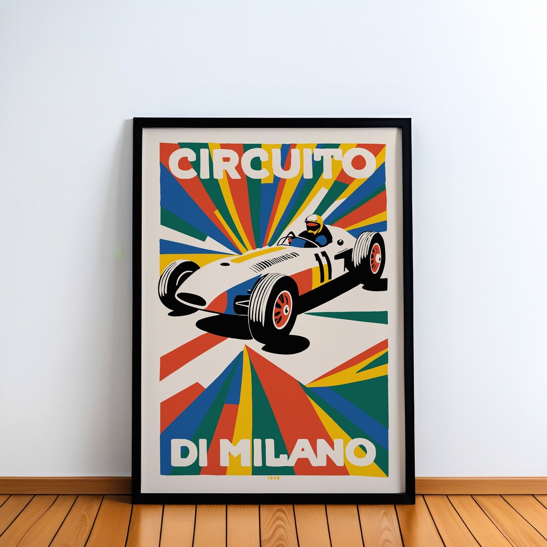 1958 Circuito Di Milano Racing Poster, Vintage Italian Grand Prix Wall ...