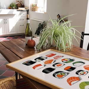 Minimalist Sushi Poster - Japanese Cuisine Wall Art, Food Illustration