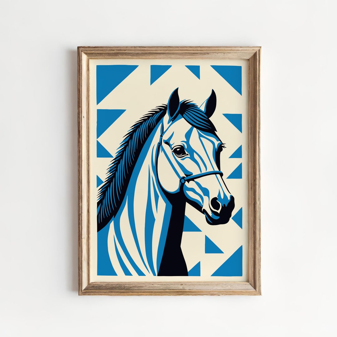Blue Horse Art Print | Modern Geometric Equestrian Wall Decor ...